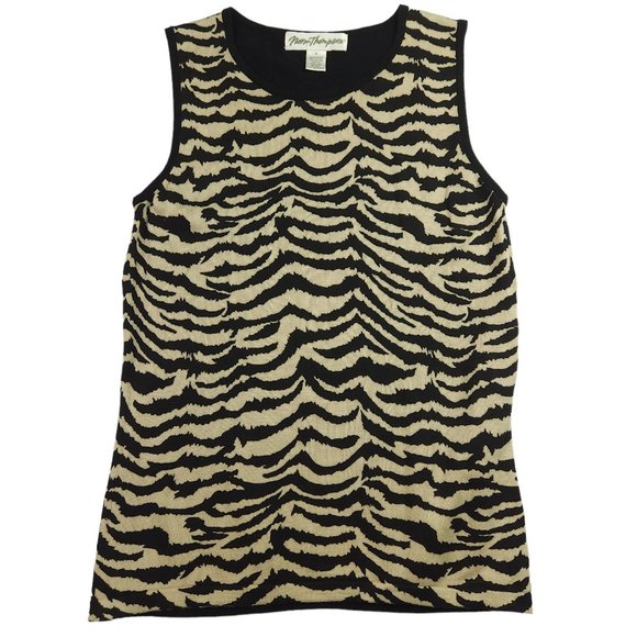 Norm Thompson Womens Sweater Top‎ Size S Animal Tiger Print Sleeveless Knit VTG - Picture 1 of 6